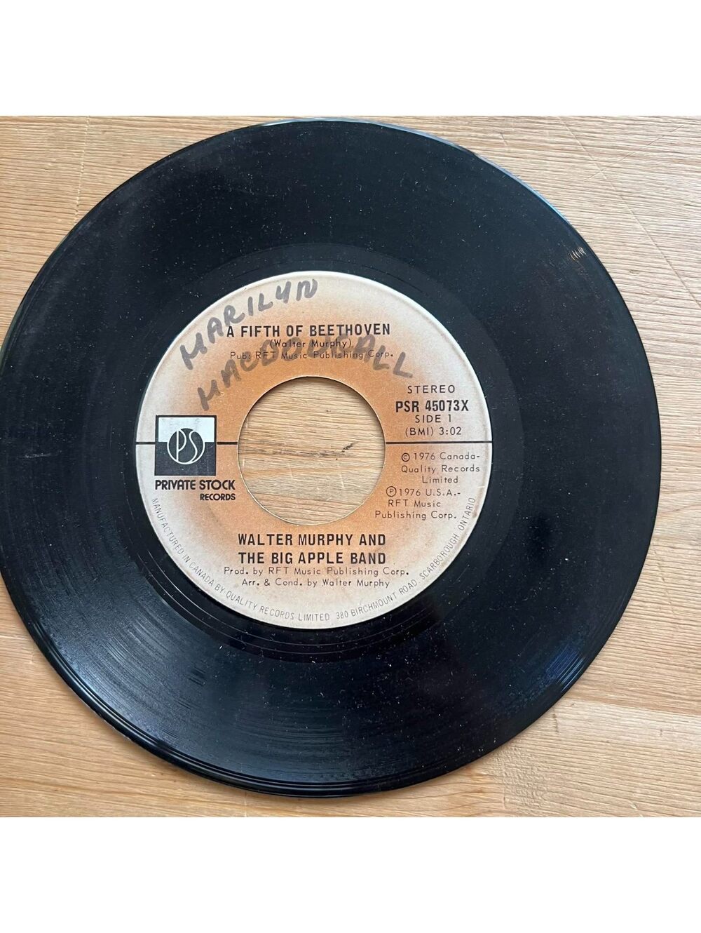 Walter Murphy and The Big Apple Band - A Fifth of Beethoven 45rpm VG+ R19